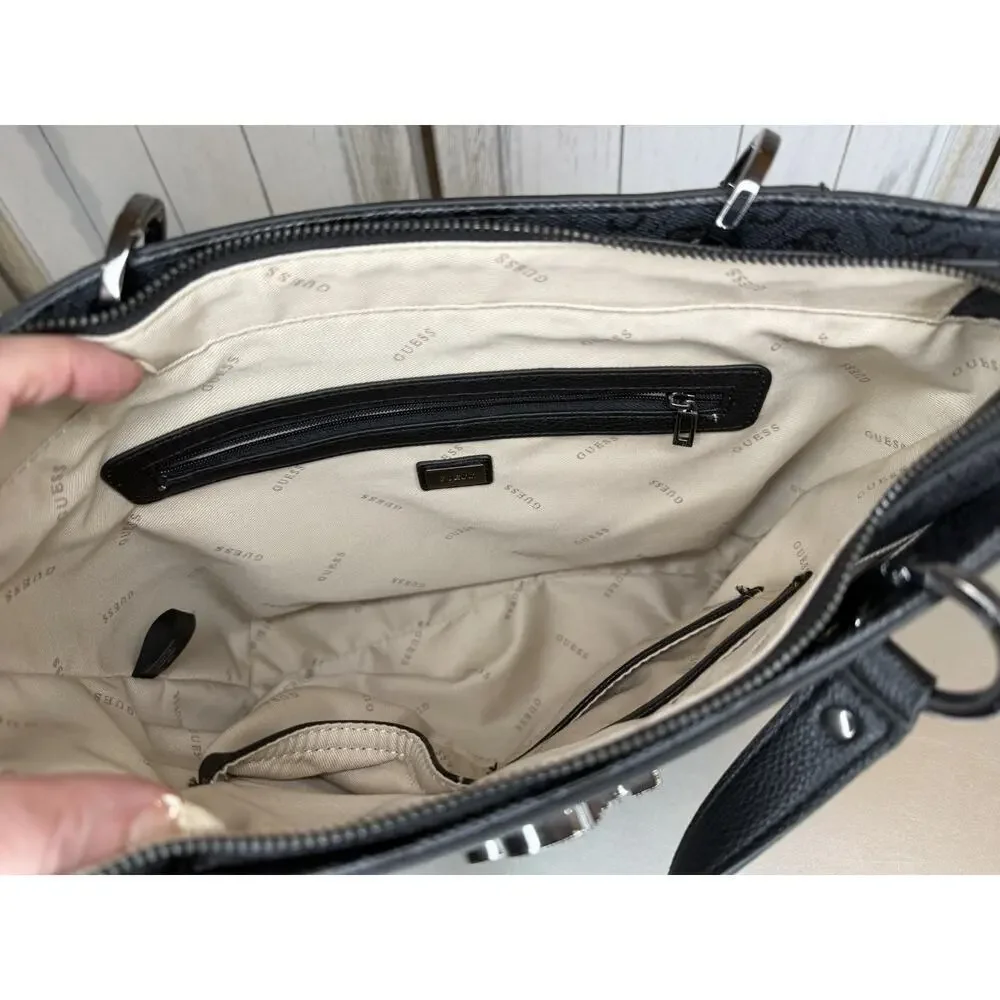GUESS Noelle Small Gray Black Tote Bag Y2K Handbag Bag Coated Canvas